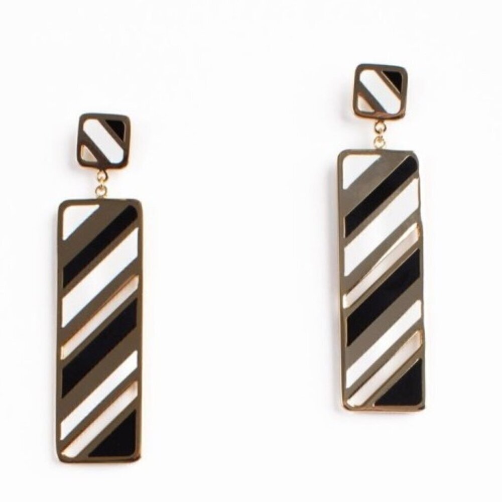 💕TRINA TURK💕 Modernist Earring ~ Black/Whitewash NWT